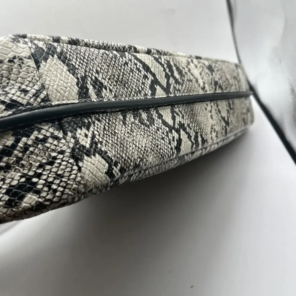Michael Kors Nolita Shoulder Bag Snakeskin Embossed Leather X-Large Black Beige